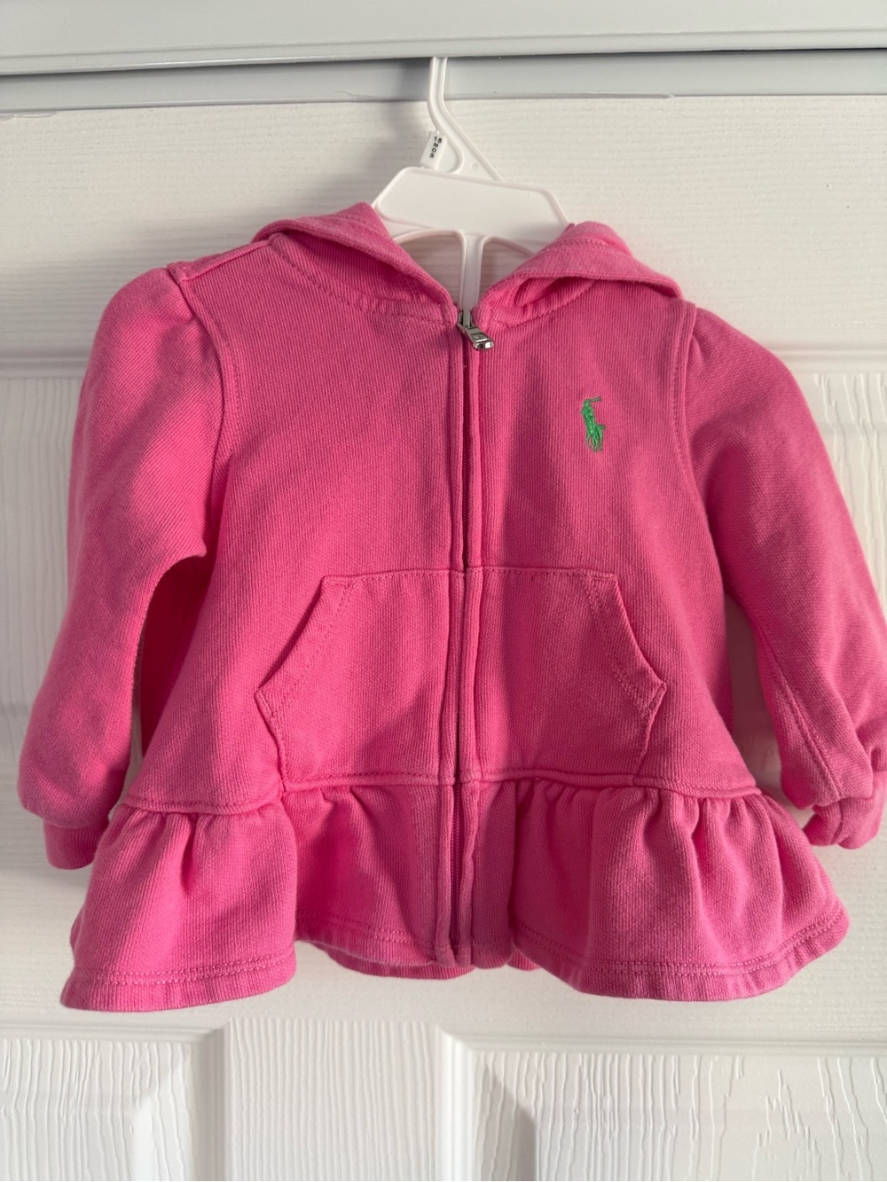 Ralph Lauren Hot Pink Hooded Zip Peplum Sweatshirt